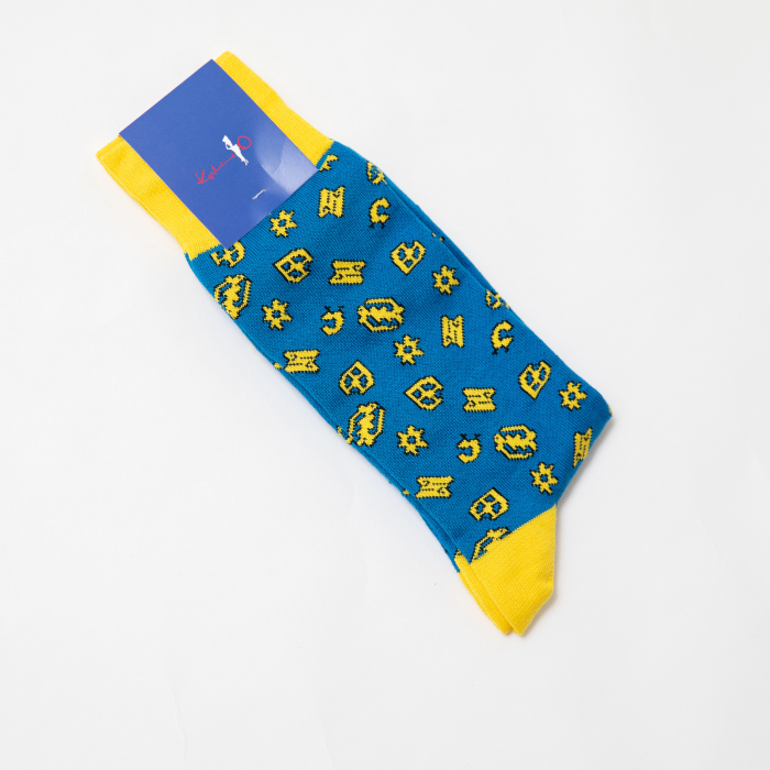 CALCETINES DE DISEÑO "ADINKRA" - AZUL/AMARILLO